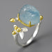 Natural Aquamarine Flower Adjustable Ring - Dazpy