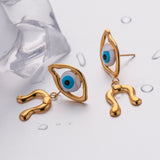 18K Gold Plated Stainless Steel Asymmetrical Devil's Eye Earrings