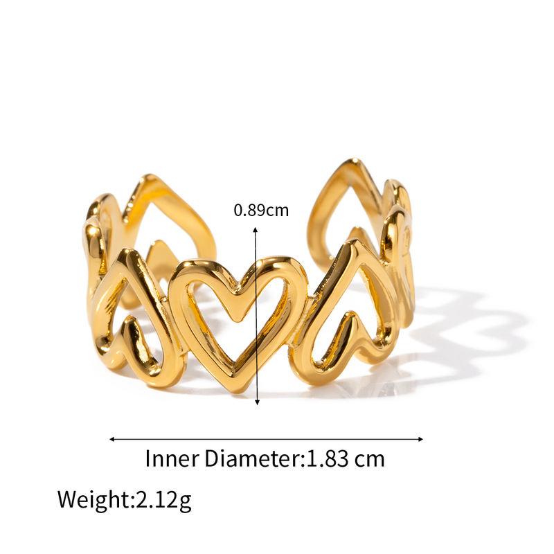 Anillo abierto ajustable con forma de corazón: joyería de acero inoxidable resistente al agua