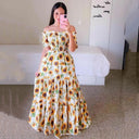 Vestido largo estampado de cintura alta con hombros descubiertos