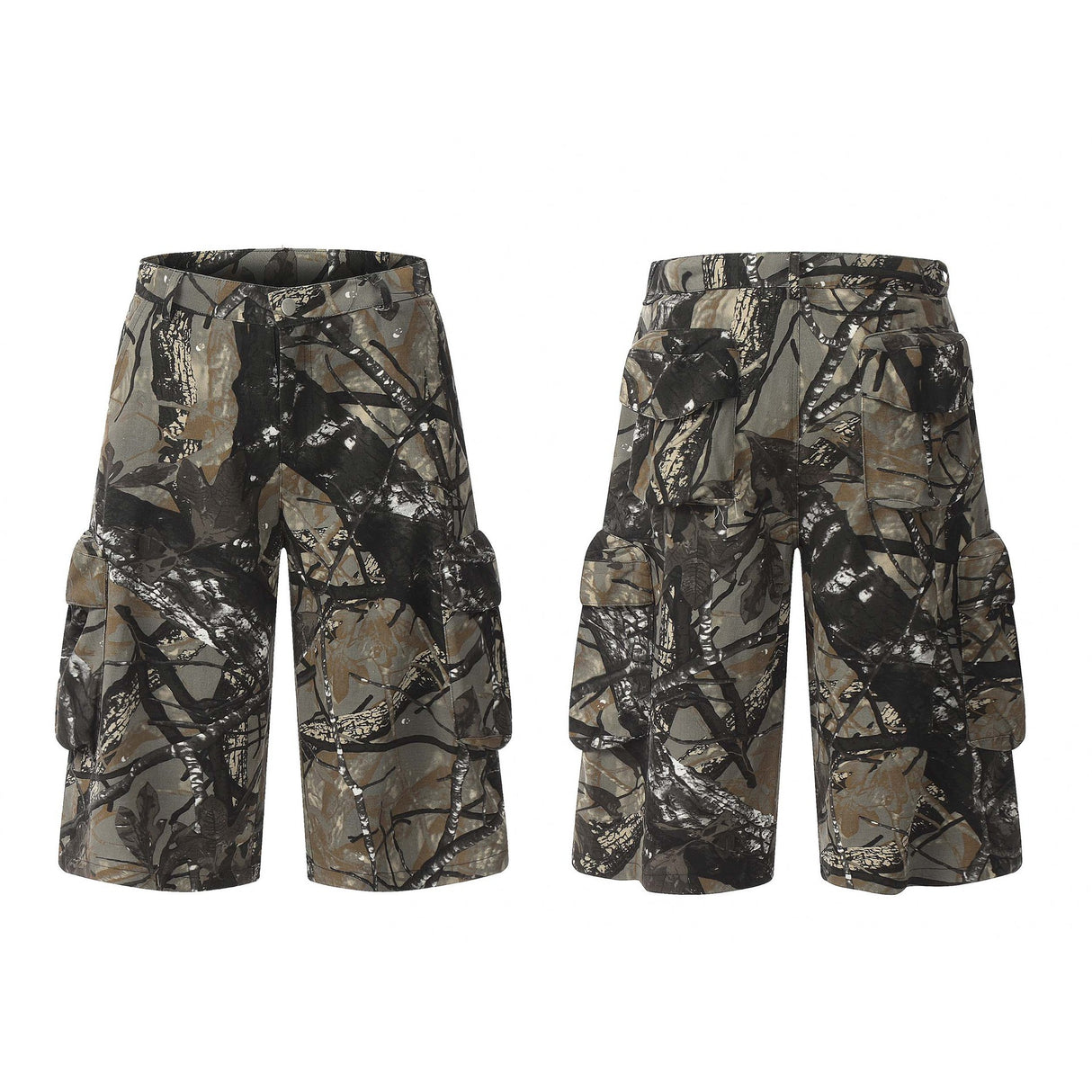 American-style Multi-pocket Camouflage Denim Shorts