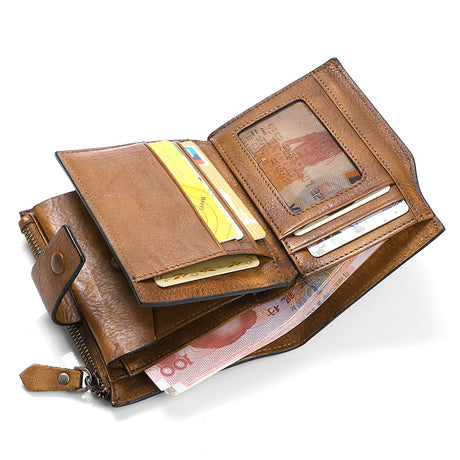 Handmade leather retro short wallet - Dazpy