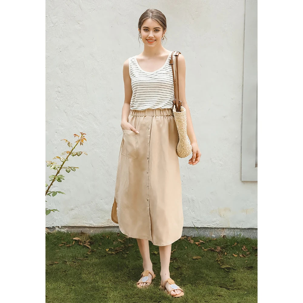 Elegant Cotton Linen Maxi Skirt