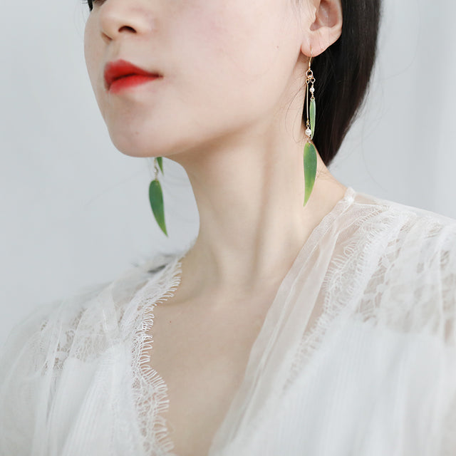 Simulation Leaf Bamboo Leaf Cheongsam Earrings - Dazpy