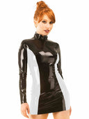 PVC Mock-Neck Zip-Front Long-Sleeve Mini Dress