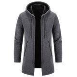 Autumn And Winter Fleece-lined Thickening Trendy Solid Color Men's Cardigan Mid-length Hooded Jacket