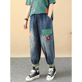 Embroidered Patchwork Ankle-Length Harem Jeans