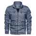 Men's Lapel Solid Color 3D Pu Leather Jacket