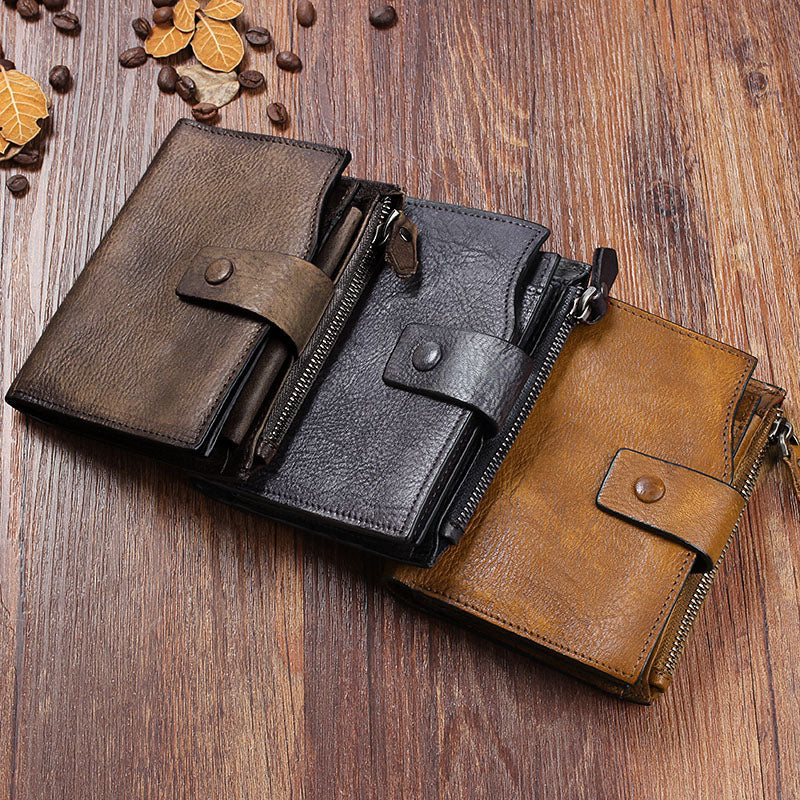 Handmade leather retro short wallet - Dazpy