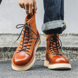 Handmade Leather Ankle Motorcycle Boots for Men