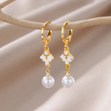 Butterfly Imitation Pearl Dangle Earrings - Trendy Stainless Steel Jewelry