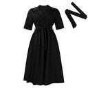 Women's Belted Lapel-Collar A-Line Dress