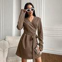 Suede-Look V-Neck Tie-Detail Mini Dress