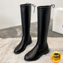 Botas altas negras de punta redonda de poliuretano para mujer