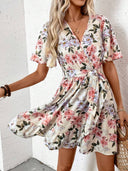 Women's White Floral-Print Flared Dress