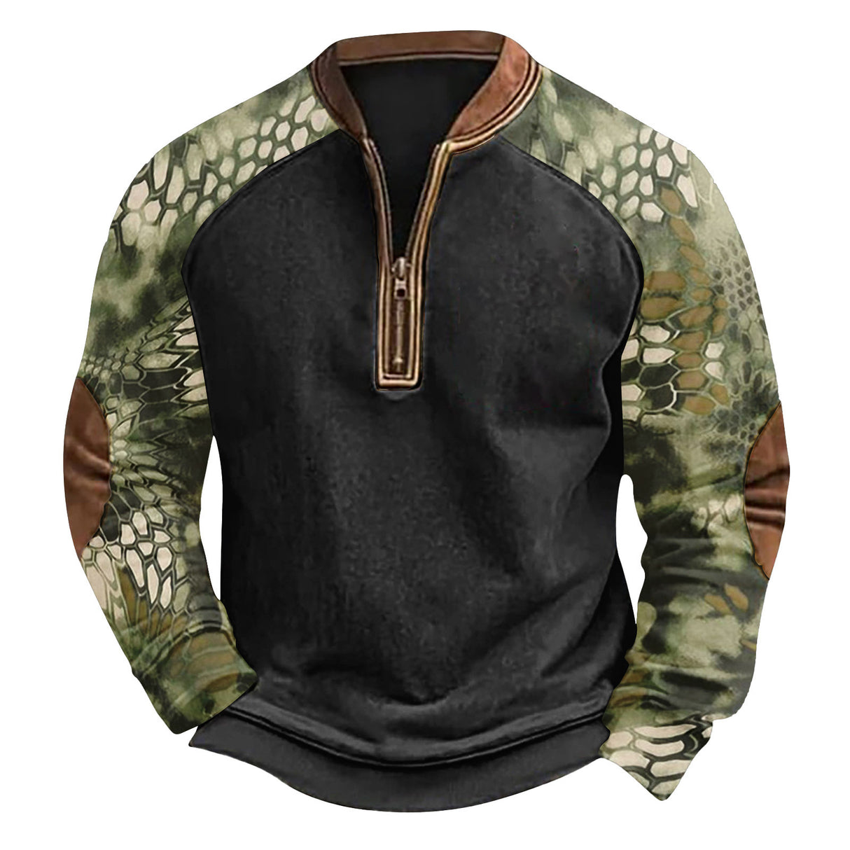 Bedruckter Camouflage-Pullover mit halbem Reißverschluss