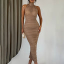 Women's Backless Sleeveless Foil-Finish Midi Dress