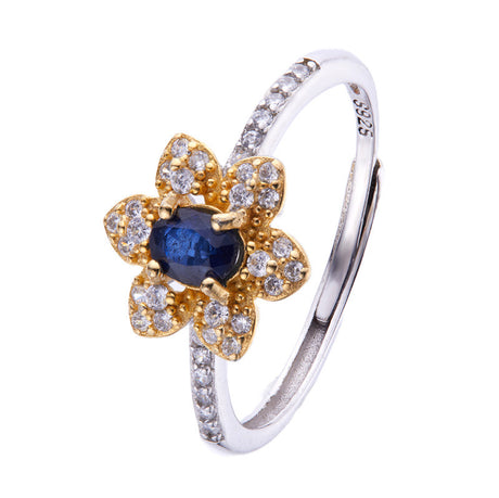 Colored Gems Jewelry S925 Sterling Silver Inlaid Natural Sapphire Ring - Dazpy