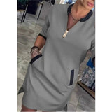 Vestido midi de mujer con cuello redondo y bolsillo con cremallera