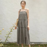 Vintage Plaid Cotton Linen Summer Dress