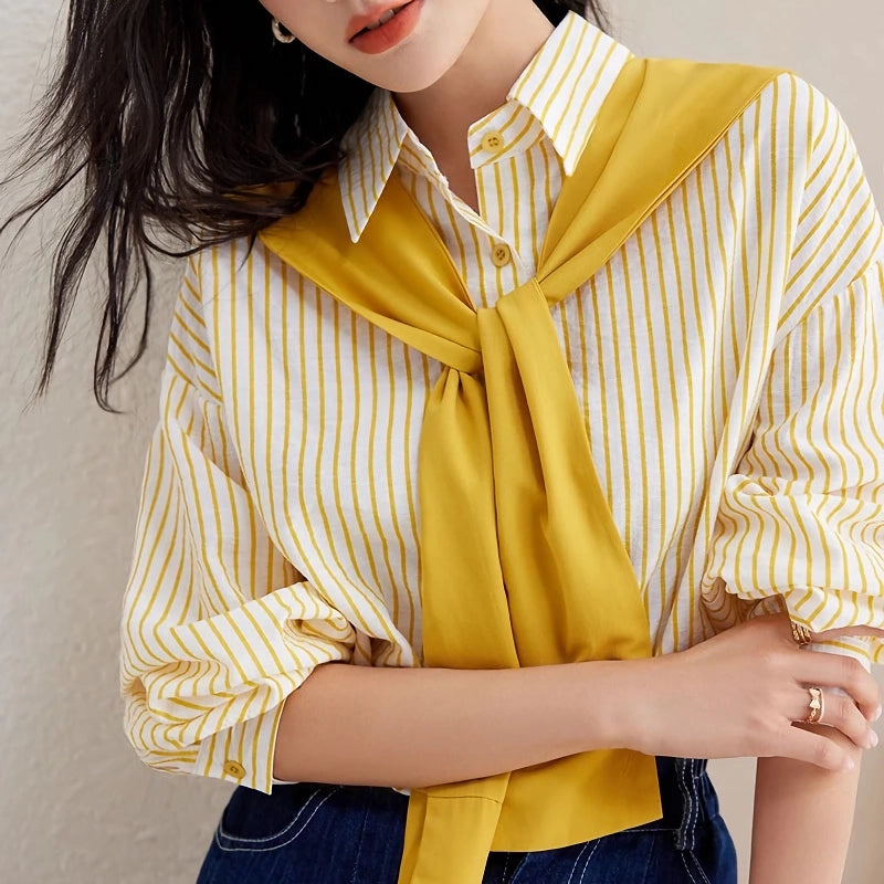 Yellow Striped Casual Button-Down Shirt