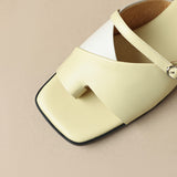 Summer Leather Slippers for Women - Low Heel Square Toe Mixed Color Shoes