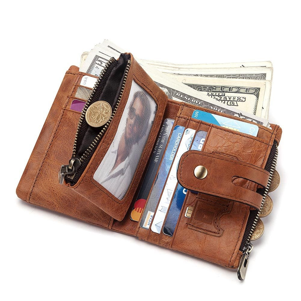 Multi-card leather men's retro RFID wallet - Dazpy