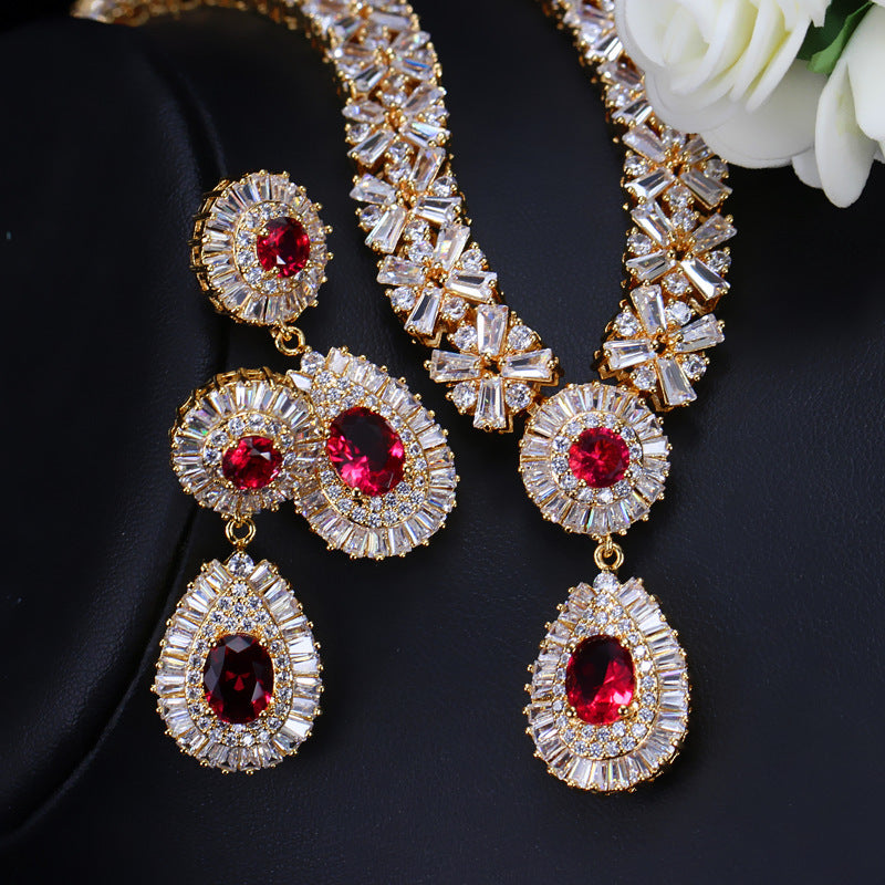 Two Piece Set Of Zircon Necklace Earrings - Dazpy