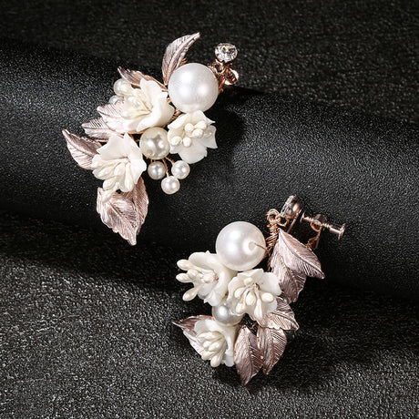 Female Pearl Bride Ceramic Earrings - Dazpy