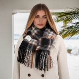 Elegant Checkered Cashmere Shawl Scarf - Thick & Warm Wrap