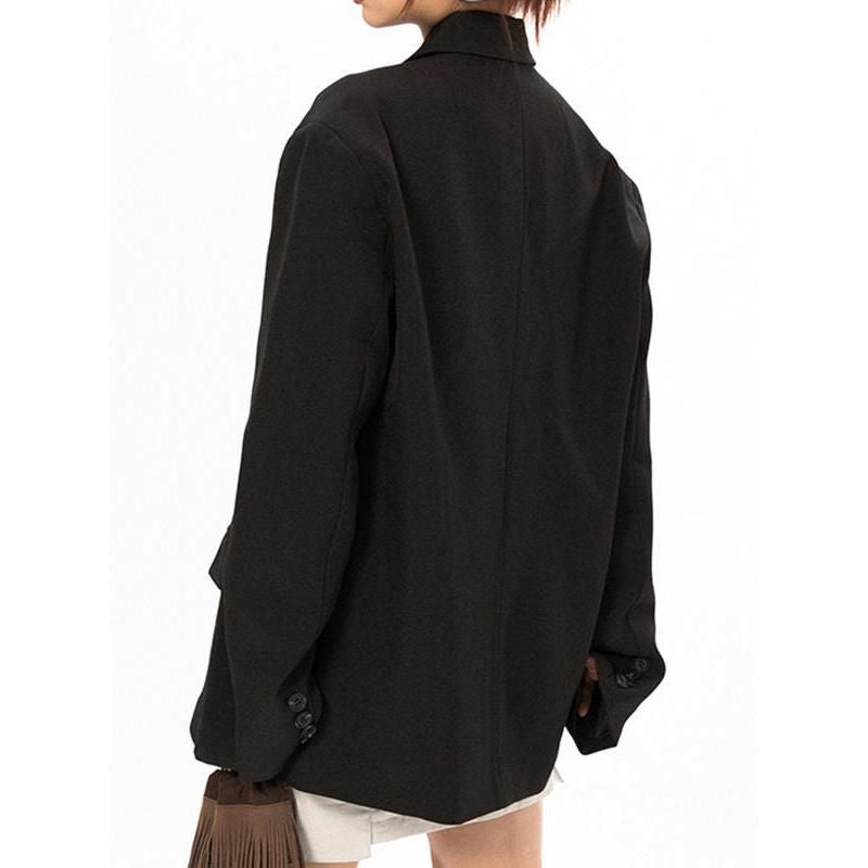 Elegante blazer negro con cuello con muescas para mujer