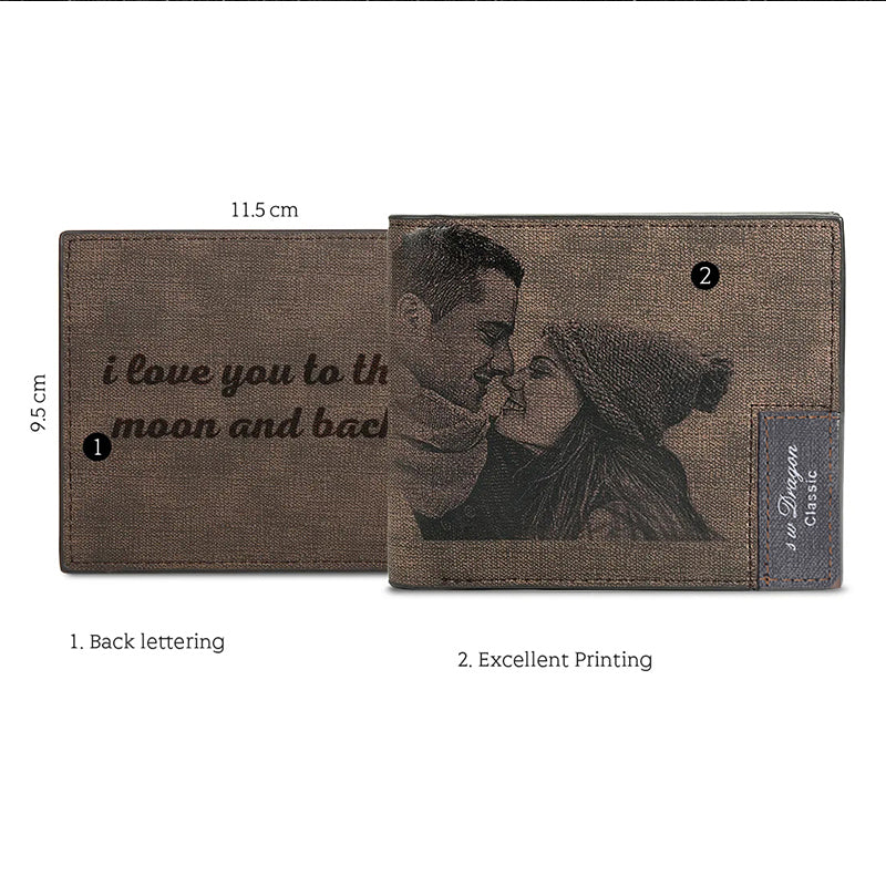 Custom photo carved frosted men's short wallet - Dazpy