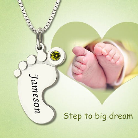 Personalized Name Necklace For Mother Custom Stainless Steel Baby Feet - Dazpy