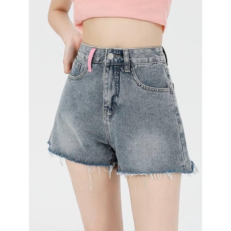 Pantalones cortos casuales de mezclilla con bordado de cintura alta para mujer