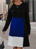 Women's Colour-Block Long-Sleeve A-Line Dress
