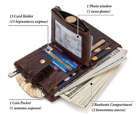 Multi-card leather men's retro RFID wallet - Dazpy