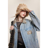 Jeansjacke mit Leoparden-Patchwork