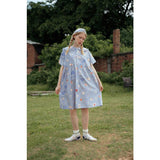 Women's Summer Chiffon Dress with Cartoon Print and Peter Pan Collar