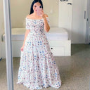 Vestido largo estampado de cintura alta con hombros descubiertos