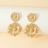 Golden Chrysanthemum Flower Drop Earrings for Women – Elegant Party Dangle Jewelry