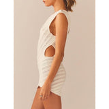 Y2K Crochet Knit One-Shoulder Backless Bodycon Mini Dress - Summer Beach & Streetwear