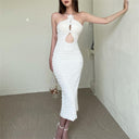 Women's Floral Openwork Strappy Knit Long Dress
