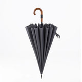 Windproof Long-Handle Umbrella - 16 Ribs, Wooden Handle, 120cm Diameter