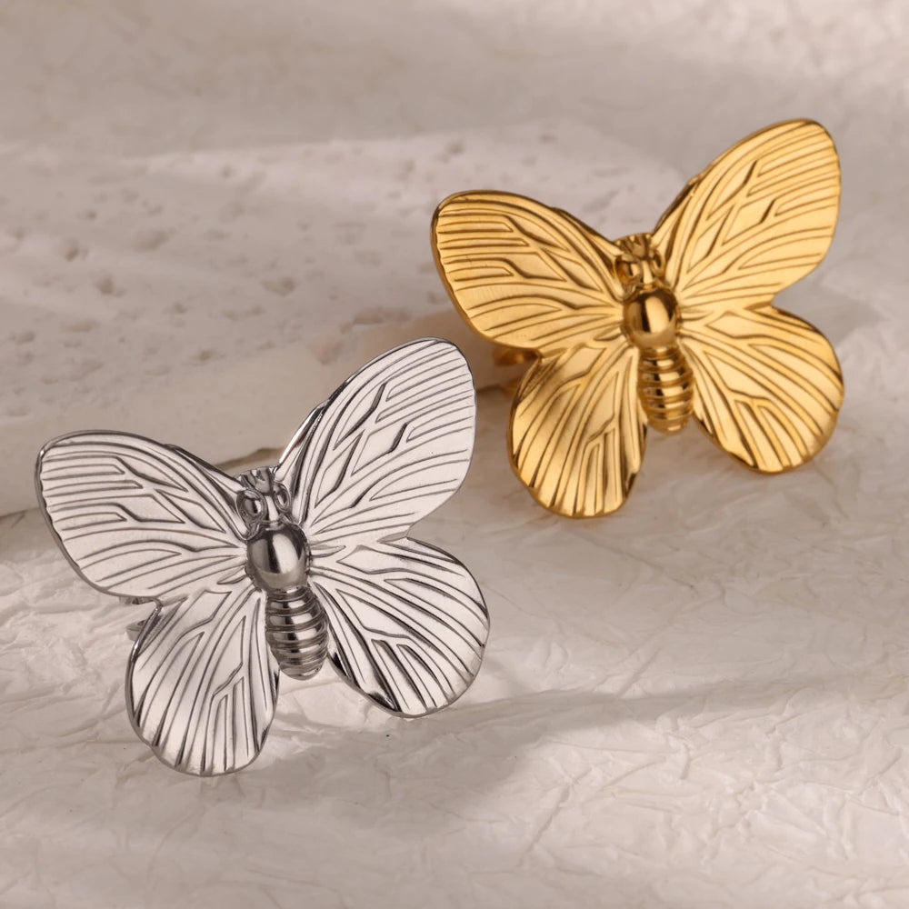 Vintage Schmetterling Edelstahlringe – Eleganter Paarschmuck