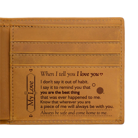 Men's horse leather leather lettering laser label wallet - Dazpy