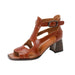 High Heel Gladiator Sandals - Genuine Leather Open Toe Buckle Shoes for Women