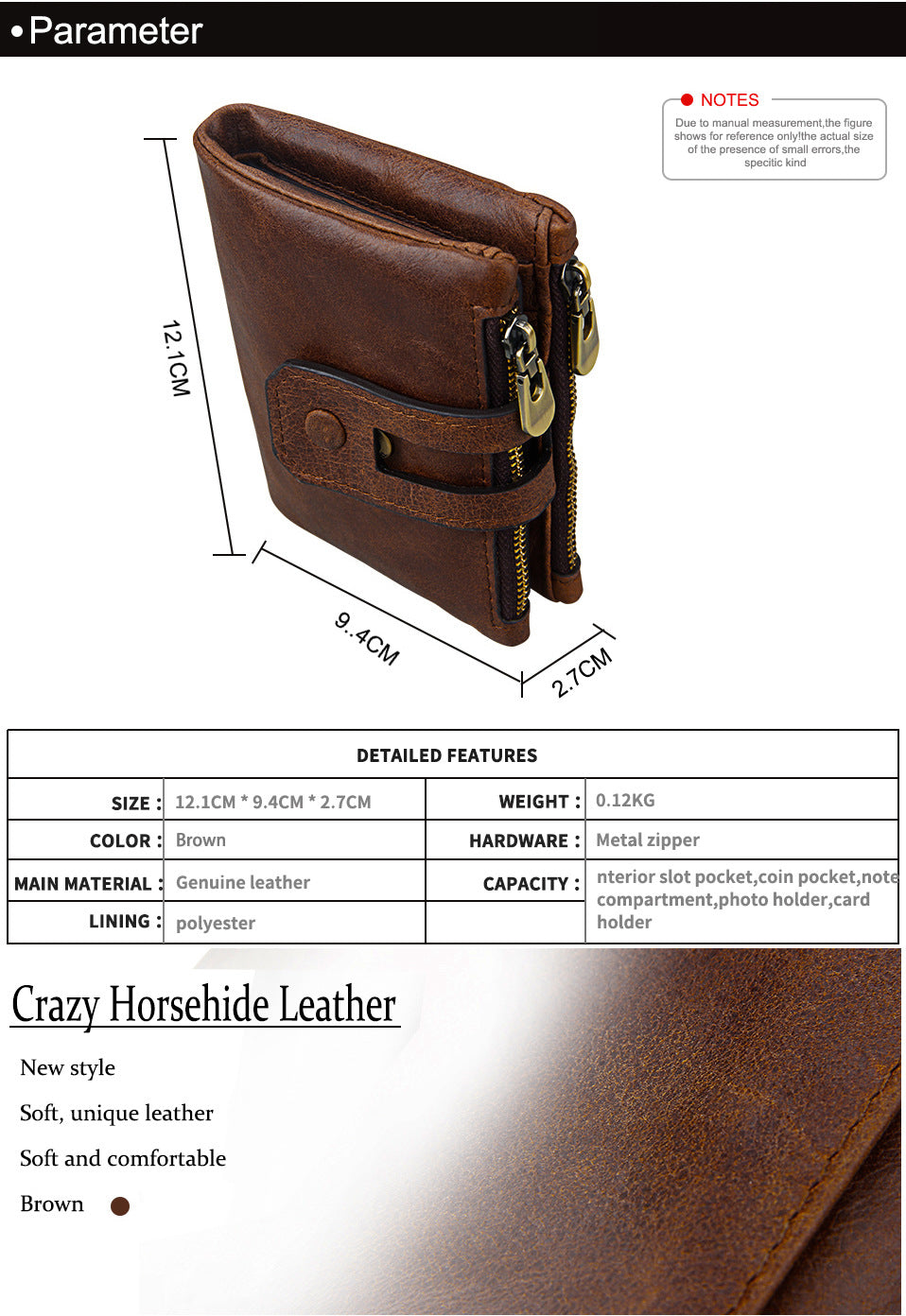 Anti-theft brush RFID first layer cowhide wallet - Dazpy