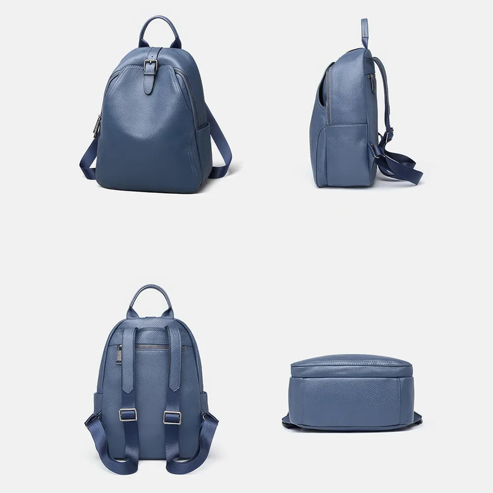 Stilvoller blau-grauer Lederrucksack für Damen