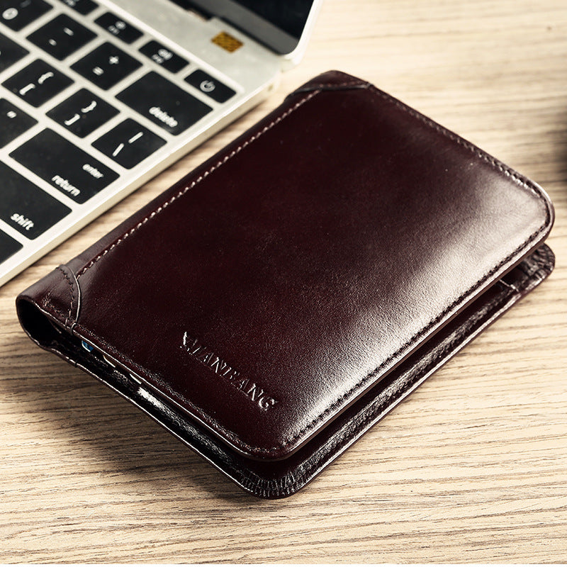 Men's top layer short leather wallet - Dazpy