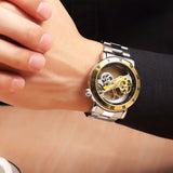 Automatic Mechanical Watch Stainless Steel Band Skeleton 3D Mens - Dazpy